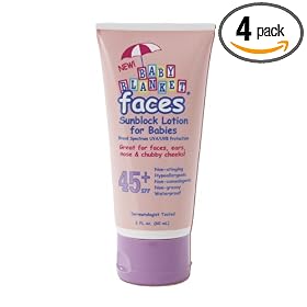 Baby Blanket Faces Sunscreen for Babies, SPF 45, 3 Ounce Tube (Pack of 4)