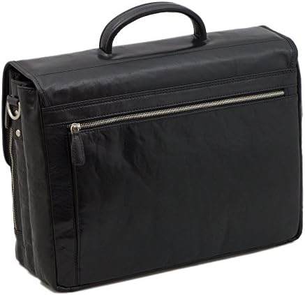 Vintage Tanned Black Leather Laptop Briefcase for Laptops up to 15.6 Inch, Business Laptop Briefcase, Vintage Leather Briefcase, Black Leather Laptop Bag, Black Leather Briefcase, Briefcase for Men (Plevier 602-1)