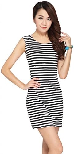 Beautiful Day Women's Sleeveless Bodycon Stripe Stretch Pencil Tank Mini Dress