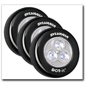 Sylvania - Dot-It Self-Adhesive Bright White LED Light, Black, 3-PACK (33793-3) by Sylvania