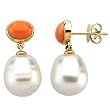 14K Yellow Gold Paspaley South Sea Cultured Pearl and Coral Earrings - 11.00mm