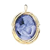 14K Yellow Gold Mother Holding Her Child Cameo Pin / Pendant - 1 1/4 x 7/8
