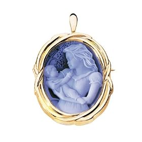 14K Yellow Gold Mother Holding Her Child Cameo Pin Pendant - 1 1 4 x 7 8 by Netaya