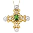 14K Yellow Gold Emerald, Pearl and Diamond Cross Pendant