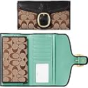 AUTHENTIC COACH BLEECKER SIGNATURE CHECKBOOK WALLET 41537(Khaki/Coal)