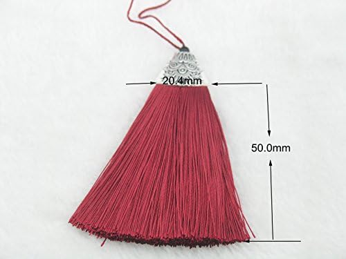 10pcs Burgundy Silky Handmade (2.2'') Soft Fiber Tassels with Antique Silver Cap