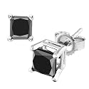 14k White Gold Princess Cut Black Diamond Studs (1.50 cttw)