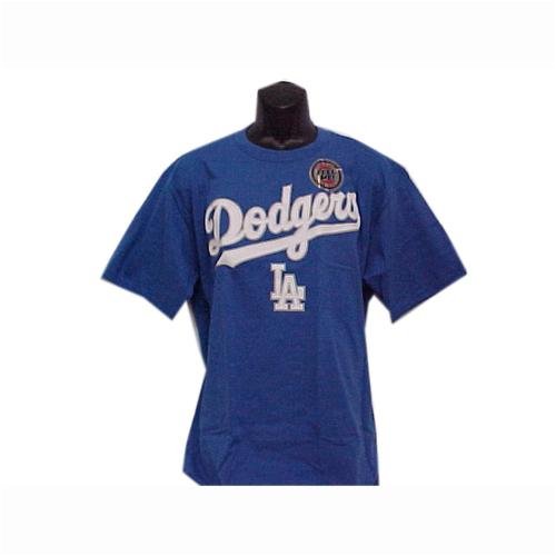Dodgers Print Applique Team Color Sht Slv Crew Neck T