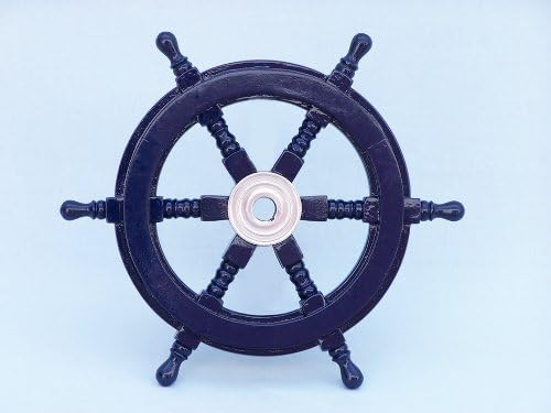 Deluxe Class Dark Blue Wood and Chrome Ship Steering Wheel 12" - Shipwheel