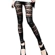 LOCOMO Women Lace Sheer Mesh Inset Stripes Ankle Length Footless Legging Tregging Tight FFT039 One Size Black