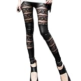 LOCOMO Women Lace Sheer Mesh Inset Stripes Ankle Length Footless Legging Tregging Tight One Size (S to M; See description for actual size) Black