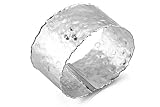 14K White Gold Matte and Hammered-Finish Hand-Crafted Cuff-Bracelet, Enhanced with Bezel Set Diamonds.