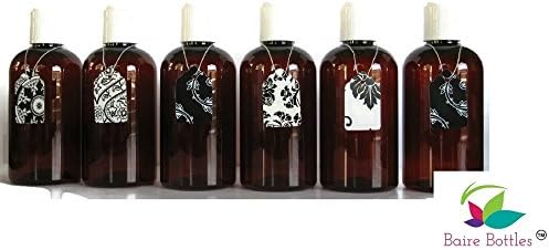 8 oz Amber Plastic Bottle, White Disc &amp; Gift Tags - 6 pk