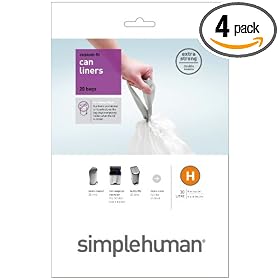 simplehuman Custom Fit Trash Can Liner H, 30 Liters / 8 Gallons, 20-Count (Pack of 4)