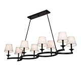 Santa-Monica - 8 Light Island Chandelier Lighting Fixture - Deep Bronze - White Fabric Shade - B4577
