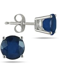 All-Natural Genuine 6 mm, Round Sapphire earrings set in 14k White Gold