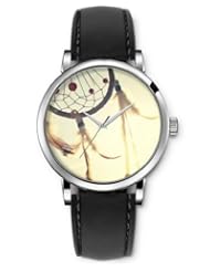 SPRAWL Aanalog Fashion Series Silver Ladies Watches of Genuine Black Leather Strap,Unique Wrist Watch for Women Girls Designed with Lucky charm