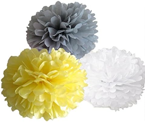 12pcs Mixed White Gray Yellow Party Tissue Pompoms Paper Flower Pom Poms Wedding Birthday Nursery Baby Room Decoration Favor