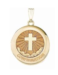 Solid 14k Yellow Gold Round "Confirmation" Cross Locket - 3/4 Inch x 3/4 Inch and 1 Inch x 1 Inch