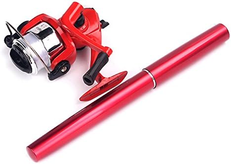 Mini Portable Adjustable Carbon Fiber&Alloy Pocket Fishing Rod Pole and Reel Combo, Travel Spinning Fishing Rod Pen Pole Telescopic Sea Rod and Reel £¨RED)