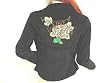Sequined Tattoo Design Ladies Velvety Black Blazer - Love & Flowers Tattoo Design in Sequins and Beads on Black Blazer