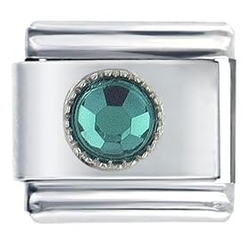 May Emerald Birthstone Round Italian Charms Bracelet Link by Green-Tourmaline Bracelets