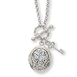 1928 Silver-tone Light Blue Crystal Cross Locket 24 Inch Necklace