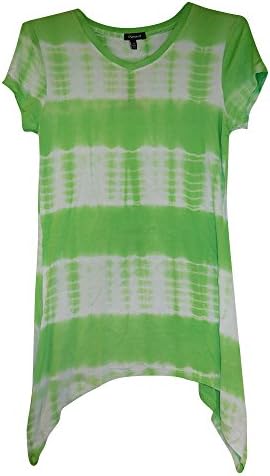 Chances R Women's Soft Stretch Tie Dye V-Neck Shark Bite Bottom Top, Lime, Medium
