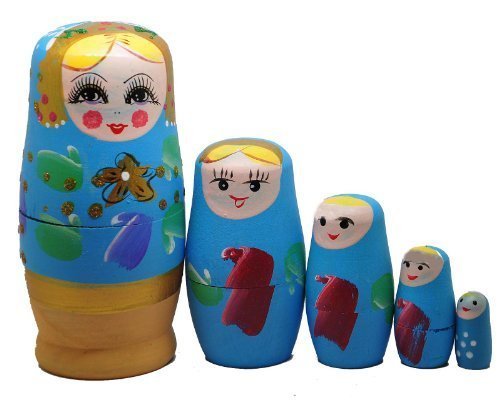 Blue Set of 5 Cutie Nesting Dolls Matryoshka Madness Russian Doll