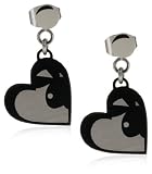 Playboy Heart With Black Bunny Silver And Black Dangle Earrings