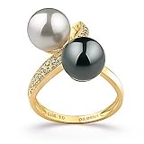 Isabella Black and White 8-9mm AAA Japanese Akoya 18 Karat Gold Pearl Ring