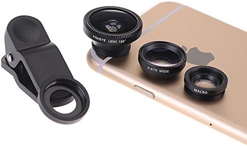 ClipLens Universal 3 in 1 Cell Phone Camera Lens Kit Clip On, 180 Degree Fisheye Lens + 0.67X Wide Angle Lens + 10X Macro Lens for Samsung &amp; iPhones