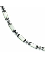 Genuine .925 Sterling Silver 7.5" Mother Of Pearl & Marcasite Bracelet 7 Inch Length. 100% Satisfaction Guaranteed.