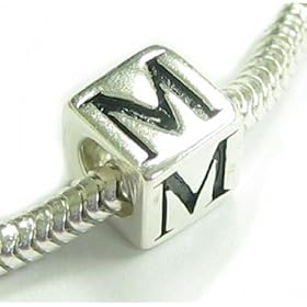 Sterling Silver Dice Cube Letter ''M'' Bead Charm For Pandora Troll Biagi Chamilia
