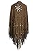 Women's Coffee Suedette Laser Cut Fringed Cape Coat Fringed Bikini Cover up Shawl Scarf