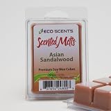 2-Pack of Asian Sandalwood Scented Wax Melts from EcoScents - A seductive blend of woodsy notes, settling down in a mossy amber base to create a warm scent. Maximum scent load delivering 120+ hours of fragrance.