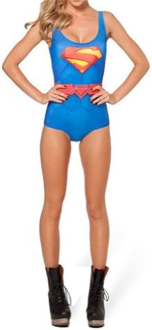Summer Digital Printing Superman Cape Pattern Women Tight Stretch One Piece Swimsuit