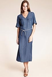 Classic Collection V-Neck Denim Dress with Belt