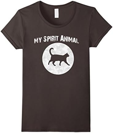 Women's My Spirit Animal: Cat Walking and Chasing the Moon T-shirt Medium Asphalt