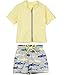 SwimZip Boy Zipper Short Sleeve Rash Guard Swimsuit Set | Shark Feast Yellow 2T