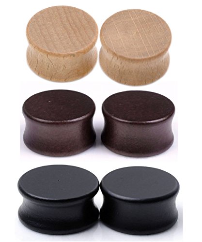 PiercingJ Pair Organic Wood Double Flared Saddle Plugs Ear Expander Stretcher 3/4