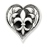 Sterling Silver Antiqued Heart w/Fleur de lis Pendant