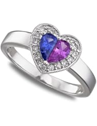 0.65 Ct. Blue Sapphire & Pink Sapphire Duo Heart Ring with Diamonds in 14k White Gold Ring (518262)
