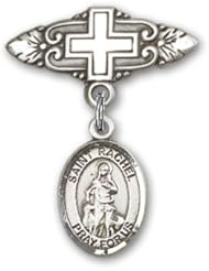 Sterling Silver Baby Badge with St. Rachel Charm and Badge Pin with Cross