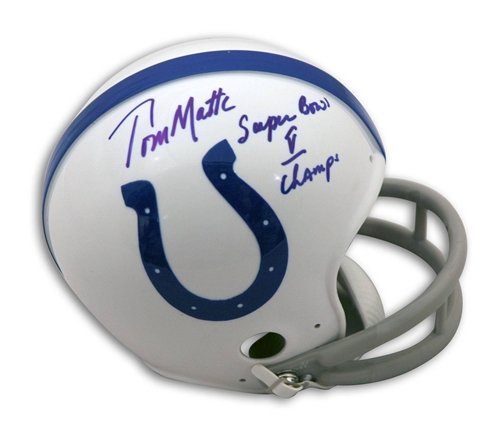 Tom Matte Autographed/Hand Signed Baltimore Colts Mini Helmet Inscribed ''SB V Champs''