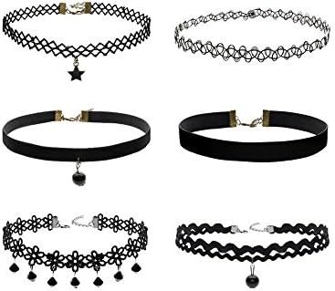 Bloomfall 6PCS Womens Black Velvet Choker Necklace for Girl Lace Choker Gothic Tattoo Necklace
