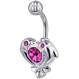 Pink Crystal Dolphin Heart Gem Belly Button Ring Navel Piercing Bar Body Jewelry