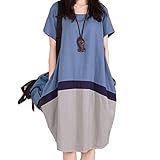Linyuan ファッション Women's Short Sleeve Color Spliced Cotton & Linen Maternity シャツワンピース Shirt Dress