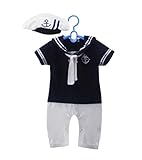 【SEBLES】 ベビー 新生児 ロンパース カバーオール マリーン セーラー カラー (100, ネイビー)