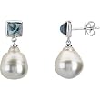 14K White Gold Paspaley South Sea Cultured Fine Circle Pearl and London Blue Topaz Earrings - 12.00mm